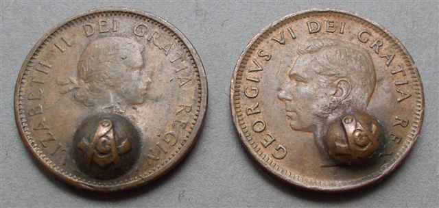 Masonic-Tokens,-Coins-And-Counter-Stamped-Pennies